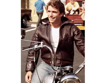Veste en cuir Happy Days Fonzie | Bomber brun inspiré d'Henry Winkler | Veste Greaser vintage des années 50