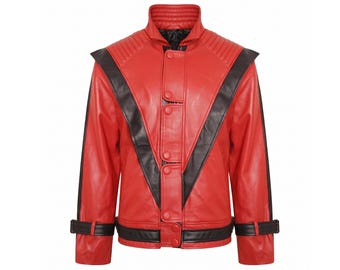 Chaqueta de cuero roja de Michael Jackson de Thriller hecha a mano, disfraz de estrella del pop de los 80 para cosplay.
