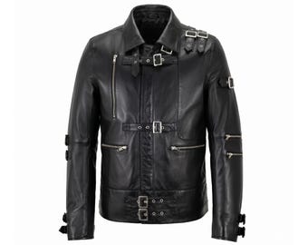 Chaqueta de cuero negra estilo "Bad" de Michael Jackson / Disfraz retro de los 80 del Rey del Pop