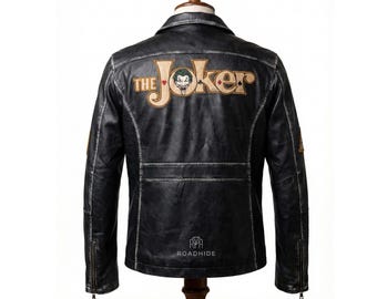 Chaqueta de cuero estilo motero desgastada del Joker de Suicide Squad / Abrigo de moto negro para hombre