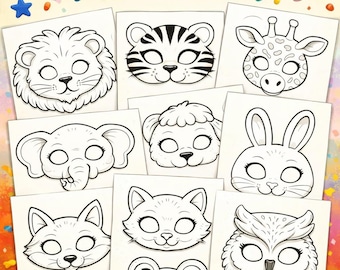 20 Animal Masks to Color - Printable Coloring Pages for kids - Classroom & Party Activity