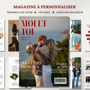 May include: A magazine cover with the title "MOI ET TOI" and the text "Spécial Saint Valentin." The cover features a couple embracing, with the words "SOUVENIRS IMPRIMÉS" and "FÉVRIER 2026" also visible. The magazine is personalized.