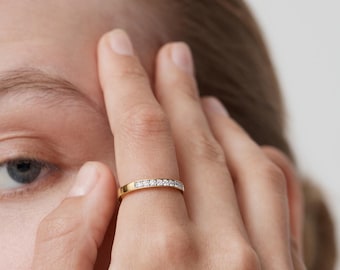 18k guld Vermeil Pave diamantring | Lab Grown Diamond Stacking Minimalistisk, elegant gnistrande statement-bandsmycken Födelsedagspresent till henne