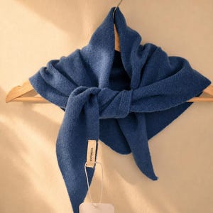 Blue Soft Wool Knit Triangle Scarf | Neckerchief Headscarf - Luxury Gift