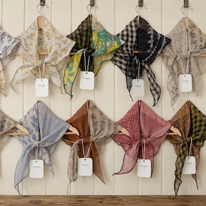 Écharpes triangulaires patchwork 100 % lin faites main, style bohème, bandanas, foulards, cadeau de luxe