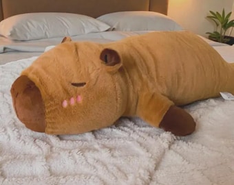 Giant Capybara Plush Doll – Lying Body Pillow Stuffed Toy, Brown Orange Stripes