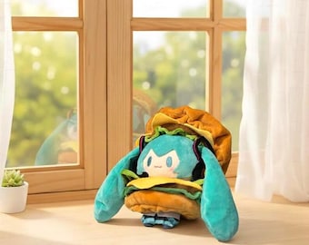 Hamburger Twin-Tail Plush Doll – Kawaii Food Costume Plushie (15cm)