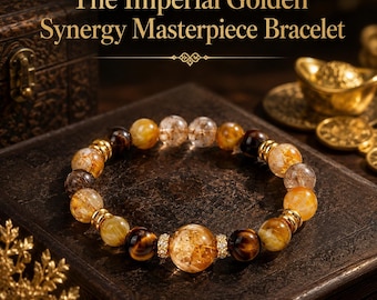 Imperial Gold Rutilated Quartz Synergy Bracelet Luxury 10 Varieties Gemstones Gift