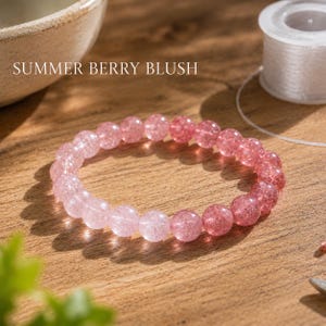 ummer Berry Blush Gradient Strawberry Quartz Bracelet, Rose Crystal Beaded Jewelry, Gift for her