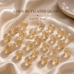 Cuentas sueltas de cuarzo rutilado dorado natural, gema de cristal de alta calidad, se venden por unidad.