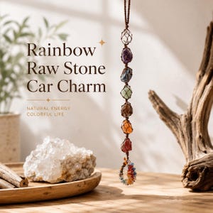 Auto-Anhänger aus Regenbogen-Rohstein, natürliches 7-Chakra-Kristall-Hängeornament, Geschenkidee