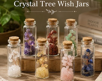 Artisan Crystal Tree Wish Jars Miniature Gemstone Tree Bottle Natural Quartz Mineral Desktop Decor