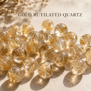Natural High Grade Gold Rutilated Quartz Beads, Rare Golden Rutile Crystal for Wealth Jewelry