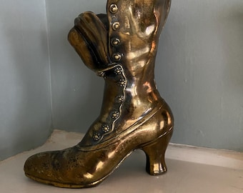 Beautiful Brass Victorian Boot Vase