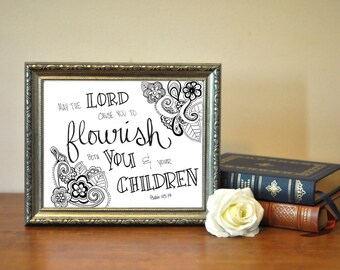 Hand beschriftet mit floralen Details können Sie Psalm 115: 14 Print Instant Download druckbare 8 x 10