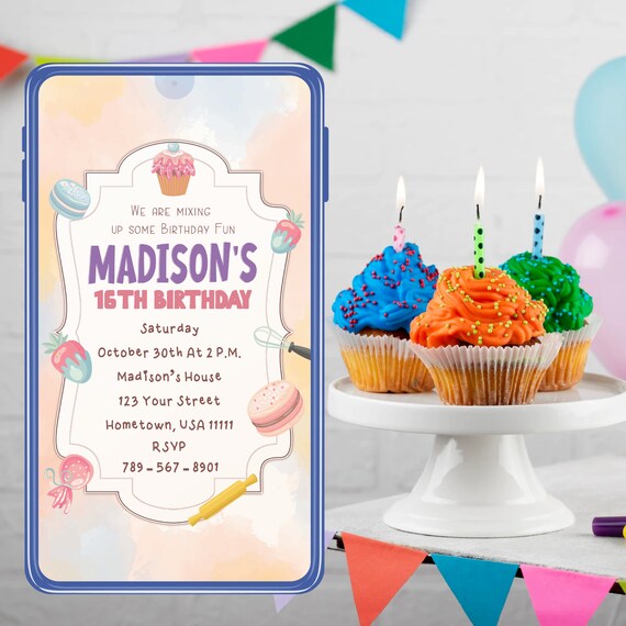 Do It Yourself Birthday Evite Sweet 16 Invitation 3rd Etsy