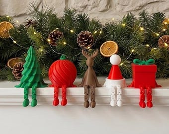 Christmas Figurines Set of 5, Christmas Shelf Decor, Holiday Decorations, Christmas Decor, Cute Xmas Gift