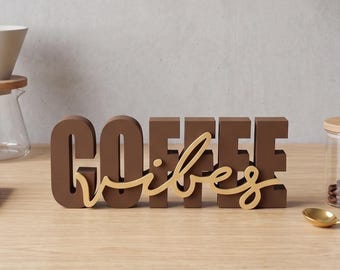 Coffee Vibes Decor for Coffee Bar, Modern Coffee Station Sign, Kitchen Shelf Decor for Coffee Lovers