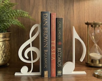 Muzieknoot boekensteunen, cadeau muziekliefhebber, decoratieve boekensteunen, decor muziekstudio, solsleutel, muzikale boekensteunen, cadeau voor boekenliefhebber