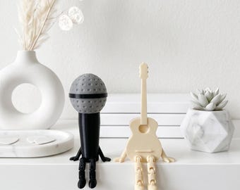 Music Lover Gift, Guitar Decor, Microphone Figure, Music Room Decor, Musician Gift, Desk Shelf Decor, Music Studio Decoration