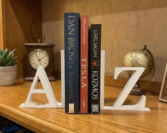 A to Z Letter Bookends Minimalist Alphabet Bookend Set Modern Bookshelf Decor Decorative Bookends Gift for Book Lovers Home Office Shelf