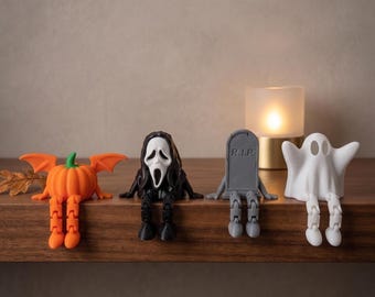 Cute Halloween Decor, Spooky Shelf Decor, Halloween Gift, Pumpkin Bat, Ghost, Tombstone, Scream Figure