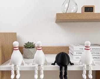 Articulated Bowling Decor, Bowling Pin and Ball Figures for Desk or Shelf, Bowling Lovers