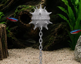 Aquarium Sea Mine Decoration – 3D Printed Nautical Fish Tank Ornament | Adjustable Chain Aquarium Decor for Betta, Shrimp & Freshwater Tanks