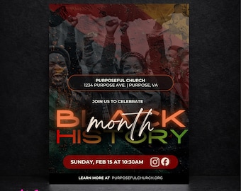 Black History Month Flyer Template, Church Celebration Event Flyer, Black History Church Service Invitation, Editable Canva Template, 8.5x11