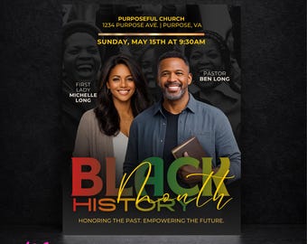 Black History Month Flyer Template, Church Celebration Event Flyer, Black History Church Service Invitation, Editable Canva Template, 8.5x11