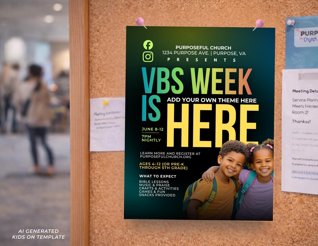 Vbs Layout Editable Vacation Bible School Flyer Template, VBS Canva Template, Kids Ministry ...