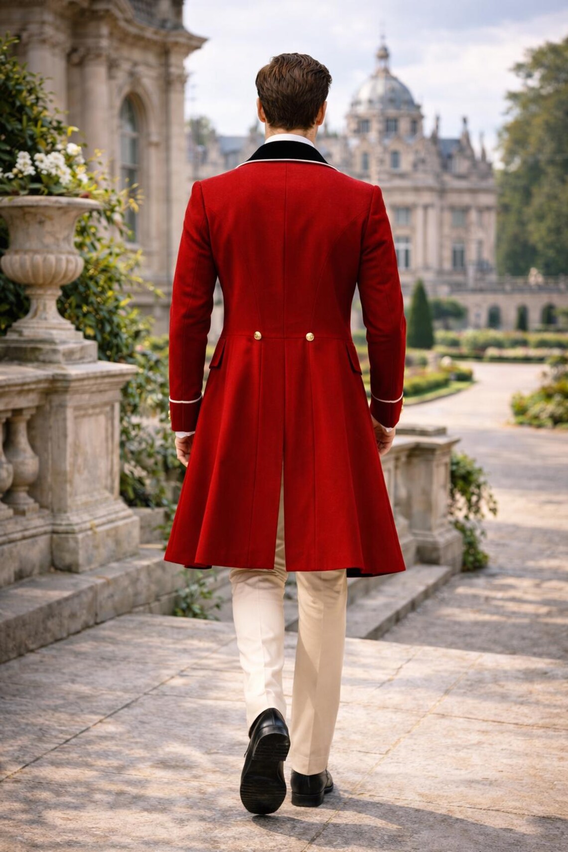 Men’s Victorian Regency Tailcoat Jacket, RED Wool Gothic Steampunk ...