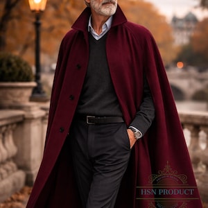 Mantella in lana da uomo Regal - Mantello invernale personalizzato di lusso color bordeaux