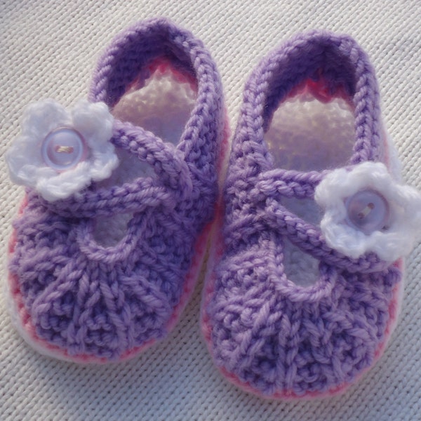 Baby Girl Shoes Lilac Pink and White Handknitted