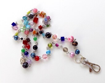 Unique and Colorful Beaded Lanyard - Many Colors and Styles of Beads in Fun and Sturdy Pretty ID Badge Lanyard- Great Teacher's Gift