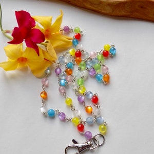 Colorful Rainbow Beaded Lanyard - Multicolored Rainbow Bead ID Badge Lanyard - Great Teacher Gift