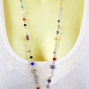 One of a Kind Colorful Beaded Lanyard - Multicolored Patchwork of Beads in Many Colors and Shapes on Interesting ID Badge Lanyard