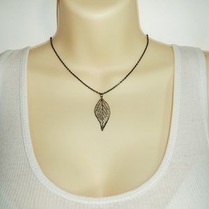 Black Leaf Pendant Simple Pendant Necklace with Delicate Matte Black Leaf Pendant on Choker Chain image 1