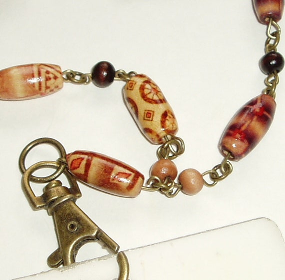 Wood Beaded Lanyard - Gorgeous Lightweight Wooden Beads ID Badge Lanyard - Great Gift for Coworker