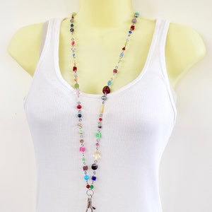 Multicolored, Colorful One of a Kind Beaded Lanyard - Colorful Beads in Many Colors and Shapes on Interesting ID Badge Lanyard