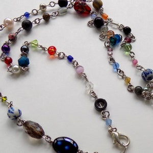 One of a Kind Colorful Unique Beaded Lanyard - Fun Beads in Many Colors and Shapes on Interesting ID Badge Lanyard