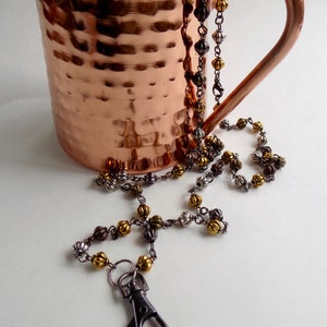 Mixed Metal Beaded Lanyard - Gold, Cooper, Bronze and Silver Beaded ID Badge Lanyard - Great Gift