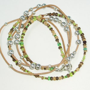Leer en Beaded Wrap armband - groen en bruin Bead meerdere Wrap lederen armband