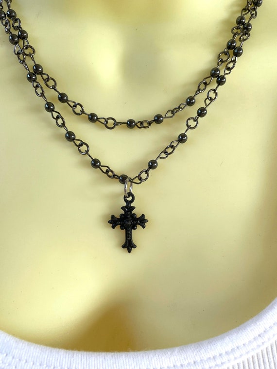 [Haleine]Cross Rosary Necklace Black(ストレイキッズ 着用) Haleine]Cross Rosary Necklace Black(ストレイキッズ 着用