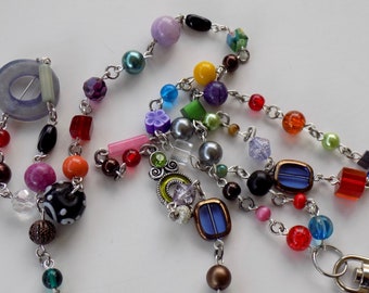 Fun Colorful Beaded ID Lanyard - Beaded Rainbow Pretty ID Badge Lanyard - Great Teacher Lanyard