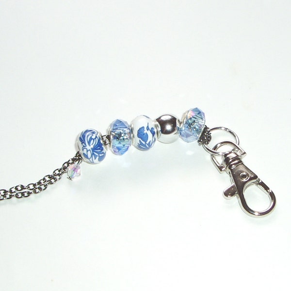 Pastel Sky Blue Beaded Lanyard - Pretty Blue Bead ID Badge Teacher  Lanyard