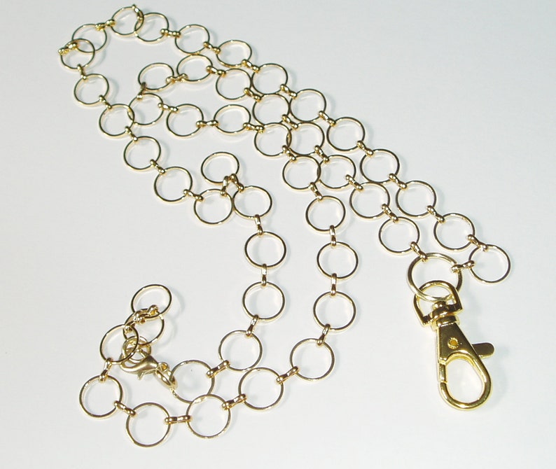 Gold Lanyard Bright Gold Tone Round Metal Chain ID Badge Etsy