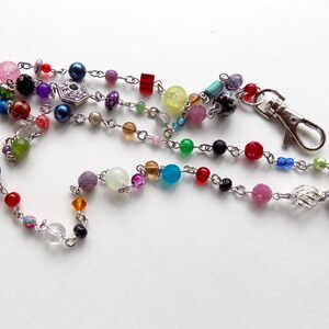 Colorful Fun Unique and One of a Kind Beaded Lanyard - Many Colorful Beads in a Variety of Colors and Shapes on Interesting ID Badge Lanyard