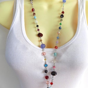 One of a Kind Colorful Beaded Lanyard - Multicolored Rainbow of Beads in Many Colors and Shapes on Interesting ID Badge Lanyard