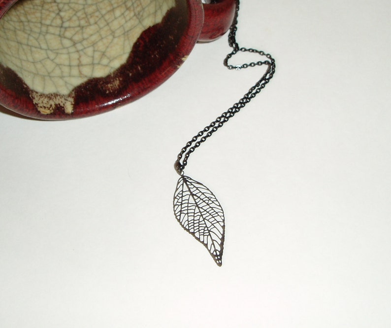 Black Leaf Pendant Simple Pendant Necklace with Delicate Matte Black Leaf Pendant on Choker Chain image 3
